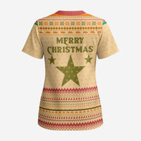 South Sudan Christmas Scrub Top with Beige Tribal Pattern, National Emblem, and Green Star Motif - Wonder Print Shop