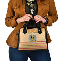 South Sudan Christmas Shoulder Handbag with Beige Tribal Pattern, National Emblem, and Green Star Motif - Wonder Print Shop