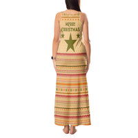 South Sudan Christmas Tank Maxi Dress with Beige Tribal Pattern, National Emblem, and Green Star Motif - Wonder Print Shop