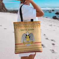 South Sudan Christmas Tote Bag with Beige Tribal Pattern, National Emblem, and Green Star Motif - Wonder Print Shop