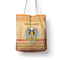 South Sudan Christmas Tote Bag with Beige Tribal Pattern, National Emblem, and Green Star Motif - Wonder Print Shop