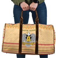 South Sudan Christmas Travel Bag with Beige Tribal Pattern, National Emblem, and Green Star Motif - Wonder Print Shop