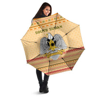 South Sudan Christmas Umbrella with Beige Tribal Pattern, National Emblem, and Green Star Motif - Wonder Print Shop