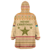 South Sudan Christmas Wearable Blanket Hoodie with Beige Tribal Pattern, National Emblem, and Green Star Motif - Wonder Print Shop