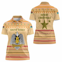 South Sudan Christmas Women Polo Shirt with Beige Tribal Pattern, National Emblem, and Green Star Motif - Wonder Print Shop
