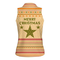 South Sudan Christmas Women Sleeveless Polo Shirt with Beige Tribal Pattern, National Emblem, and Green Star Motif - Wonder Print Shop