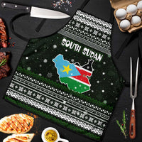 South Sudan Christmas Apron with National Map, Flag Colors, and Sleeping Rhino Motif - Wonder Print Shop