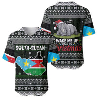 South Sudan Christmas Baseball Jersey with National Map, Flag Colors, and Sleeping Rhino Motif - Wonder Print Shop