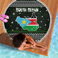 South Sudan Christmas Beach Blanket with National Map, Flag Colors, and Sleeping Rhino Motif - Wonder Print Shop