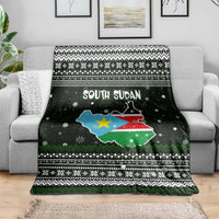 South Sudan Christmas Blanket with National Map, Flag Colors, and Sleeping Rhino Motif - Wonder Print Shop
