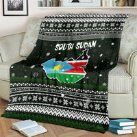 South Sudan Christmas Blanket with National Map, Flag Colors, and Sleeping Rhino Motif - Wonder Print Shop