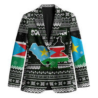 South Sudan Christmas Blazer with National Map, Flag Colors, and Sleeping Rhino Motif - Wonder Print Shop