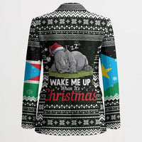 South Sudan Christmas Blazer with National Map, Flag Colors, and Sleeping Rhino Motif - Wonder Print Shop