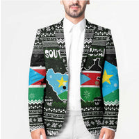 South Sudan Christmas Blazer with National Map, Flag Colors, and Sleeping Rhino Motif - Wonder Print Shop