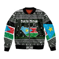 South Sudan Christmas Bomber Jacket with National Map, Flag Colors, and Sleeping Rhino Motif - Wonder Print Shop