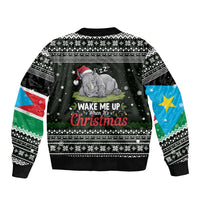 South Sudan Christmas Bomber Jacket with National Map, Flag Colors, and Sleeping Rhino Motif - Wonder Print Shop