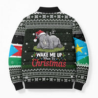 South Sudan Christmas Bomber Puffer Jacket with National Map, Flag Colors, and Sleeping Rhino Motif - Wonder Print Shop