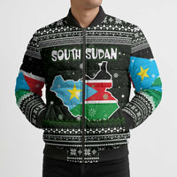 South Sudan Christmas Bomber Puffer Jacket with National Map, Flag Colors, and Sleeping Rhino Motif - Wonder Print Shop