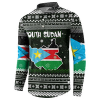 South Sudan Christmas Button Sweatshirt with National Map, Flag Colors, and Sleeping Rhino Motif - Wonder Print Shop