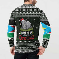 South Sudan Christmas Button Sweatshirt with National Map, Flag Colors, and Sleeping Rhino Motif - Wonder Print Shop