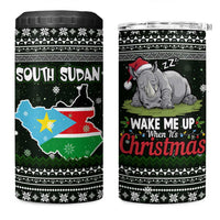 South Sudan Christmas 4 in 1 Can Cooler Tumbler with National Map, Flag Colors, and Sleeping Rhino Motif - Wonder Print Shop