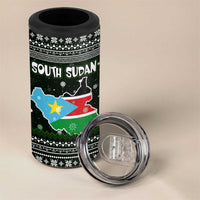South Sudan Christmas 4 in 1 Can Cooler Tumbler with National Map, Flag Colors, and Sleeping Rhino Motif - Wonder Print Shop