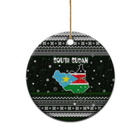 South Sudan Christmas Ceramic Ornament with National Map, Flag Colors, and Sleeping Rhino Motif - Wonder Print Shop