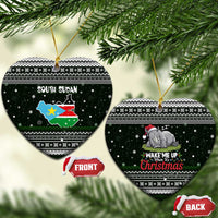 South Sudan Christmas Ceramic Ornament with National Map, Flag Colors, and Sleeping Rhino Motif - Wonder Print Shop