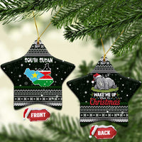 South Sudan Christmas Ceramic Ornament with National Map, Flag Colors, and Sleeping Rhino Motif - Wonder Print Shop