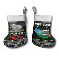 South Sudan Christmas Stocking with National Map, Flag Colors, and Sleeping Rhino Motif - Wonder Print Shop