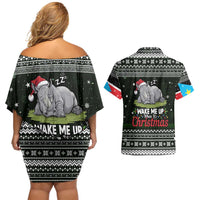 South Sudan Christmas Couples Matching Off Shoulder Short Dress and Hawaiian Shirt with National Map, Flag Colors, and Sleeping Rhino Motif - Wonder Print Shop