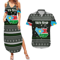 South Sudan Christmas Couples Matching Summer Maxi Dress and Hawaiian Shirt with National Map, Flag Colors, and Sleeping Rhino Motif - Wonder Print Shop