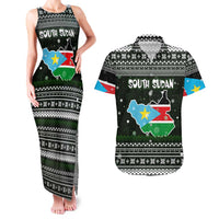 South Sudan Christmas Couples Matching Tank Maxi Dress and Hawaiian Shirt with National Map, Flag Colors, and Sleeping Rhino Motif - Wonder Print Shop