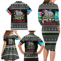 South Sudan Christmas Family Matching Long Sleeve Bodycon Dress and Hawaiian Shirt with National Map, Flag Colors, and Sleeping Rhino Motif - Wonder Print Shop