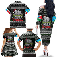 South Sudan Christmas Family Matching Off The Shoulder Long Sleeve Dress and Hawaiian Shirt with National Map, Flag Colors, and Sleeping Rhino Motif - Wonder Print Shop