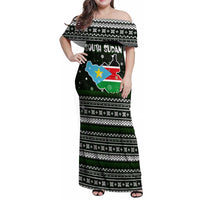 South Sudan Christmas Family Matching Off Shoulder Maxi Dress and Hawaiian Shirt with National Map, Flag Colors, and Sleeping Rhino Motif - Wonder Print Shop