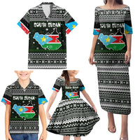 South Sudan Christmas Family Matching Puletasi and Hawaiian Shirt with National Map, Flag Colors, and Sleeping Rhino Motif - Wonder Print Shop