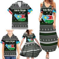 South Sudan Christmas Family Matching Summer Maxi Dress and Hawaiian Shirt with National Map, Flag Colors, and Sleeping Rhino Motif - Wonder Print Shop