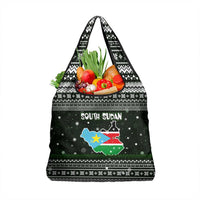 South Sudan Christmas Grocery Bag with National Map, Flag Colors, and Sleeping Rhino Motif - Wonder Print Shop