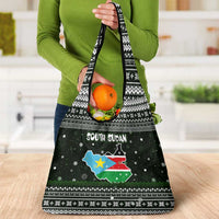 South Sudan Christmas Grocery Bag with National Map, Flag Colors, and Sleeping Rhino Motif - Wonder Print Shop