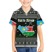South Sudan Christmas Hawaiian Shirt with National Map, Flag Colors, and Sleeping Rhino Motif - Wonder Print Shop