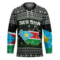 South Sudan Christmas Hockey Jersey with National Map, Flag Colors, and Sleeping Rhino Motif - Wonder Print Shop