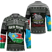 South Sudan Christmas Hockey Jersey with National Map, Flag Colors, and Sleeping Rhino Motif - Wonder Print Shop