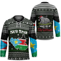 South Sudan Christmas Hockey Jersey with National Map, Flag Colors, and Sleeping Rhino Motif - Wonder Print Shop