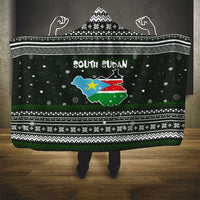 South Sudan Christmas Hooded Blanket with National Map, Flag Colors, and Sleeping Rhino Motif - Wonder Print Shop