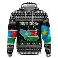 South Sudan Christmas Hoodie with National Map, Flag Colors, and Sleeping Rhino Motif - Wonder Print Shop