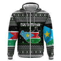 South Sudan Christmas Hoodie with National Map, Flag Colors, and Sleeping Rhino Motif - Wonder Print Shop