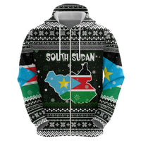 South Sudan Christmas Hoodie with National Map, Flag Colors, and Sleeping Rhino Motif - Wonder Print Shop