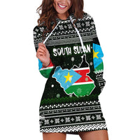 South Sudan Christmas Hoodie Dress with National Map, Flag Colors, and Sleeping Rhino Motif - Wonder Print Shop