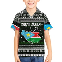 South Sudan Christmas Kid Hawaiian Shirt with National Map, Flag Colors, and Sleeping Rhino Motif - Wonder Print Shop
